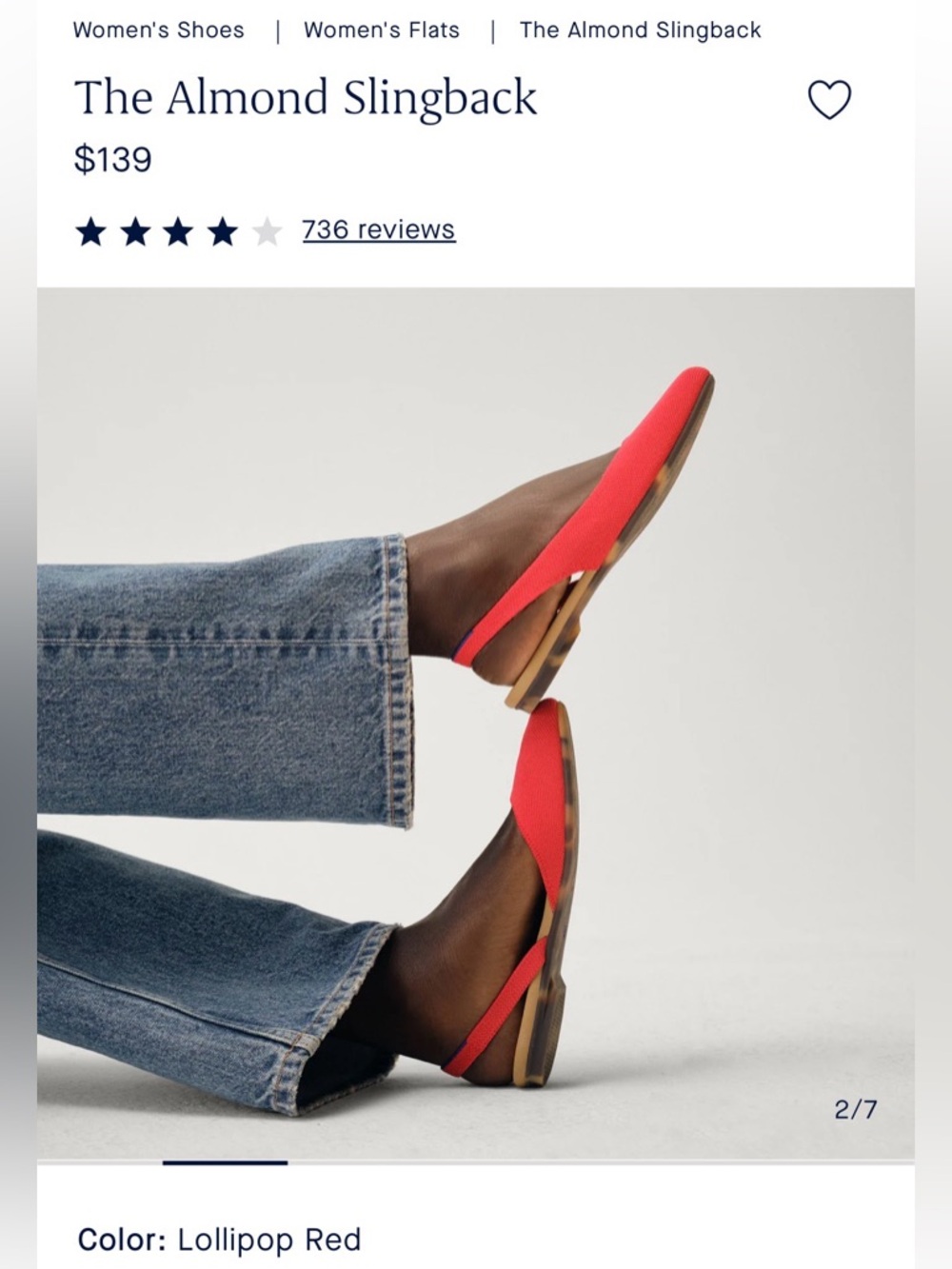 Rothy's Red Pointed Slingback Flats with Blue Trim